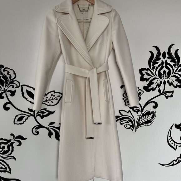 Ted Baker Jackets & Blazers - Long winter white wool cashmere wrap coat by Ted Baker